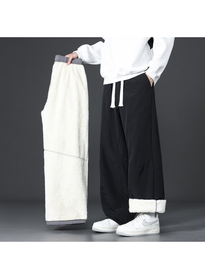 Clor Men's Lamb Fleece Pants Autumn Winter Thickened Warm Casual Sports Straight Pants Cl113 Black 4XL - Image 3