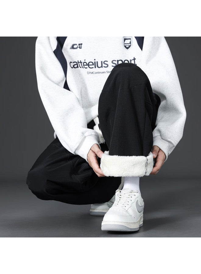 Clor Men's Lamb Fleece Pants Autumn Winter Thickened Warm Casual Sports Straight Pants Cl113 Black 4XL - Image 2