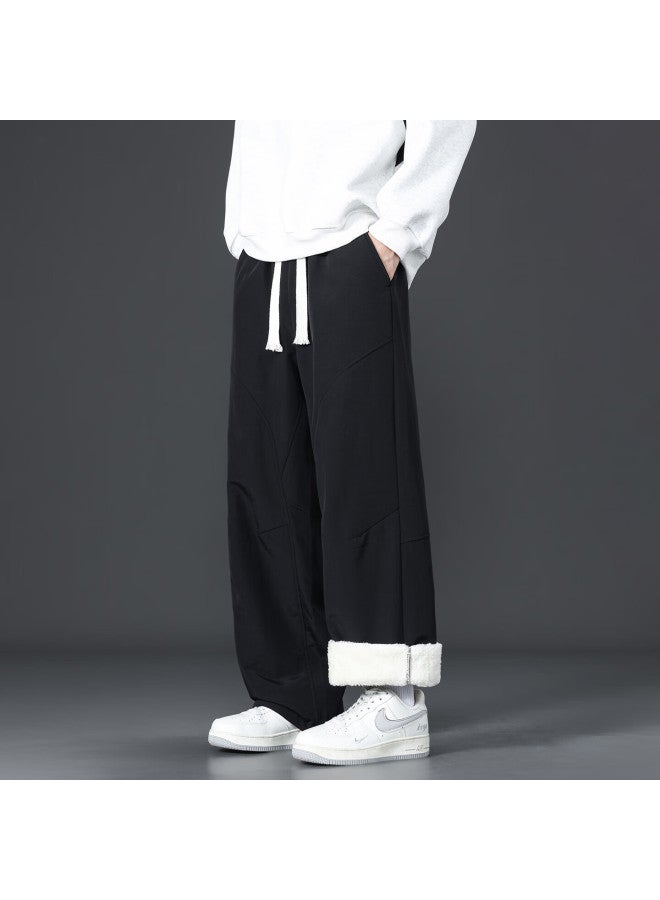 Clor Men's Lamb Fleece Pants Autumn Winter Thickened Warm Casual Sports Straight Pants Cl113 Black 4XL - Image 1