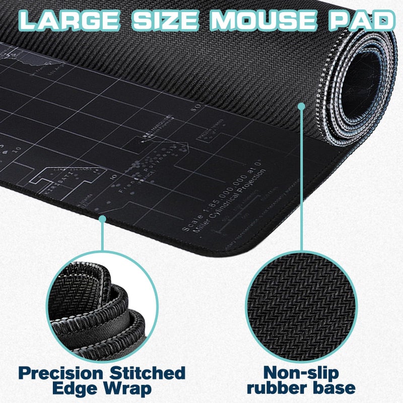 Yuhijoy Mouse Pad Gaming - Desk Mat for Keyboard and Mouse - Black World Map Large Mouse Pads for Desk, Gaming Mousepad with Non-Slip Base, Desks Pad (31.5" X 11.8") for Game, Office and Home - Image 2