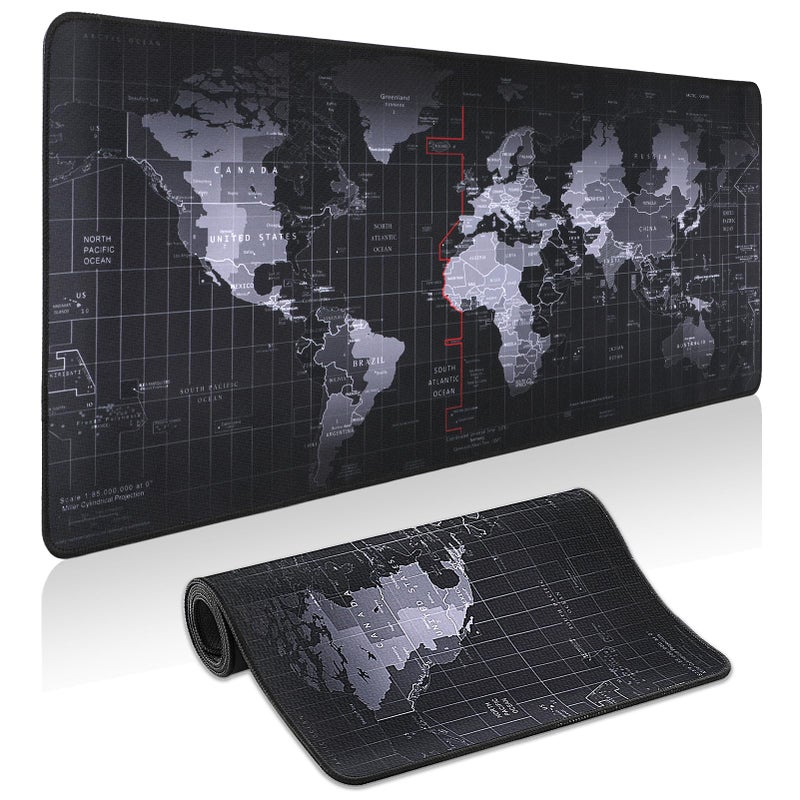 Yuhijoy Mouse Pad Gaming - Desk Mat for Keyboard and Mouse - Black World Map Large Mouse Pads for Desk, Gaming Mousepad with Non-Slip Base, Desks Pad (31.5" X 11.8") for Game, Office and Home - Image 1