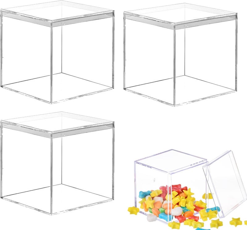 Copzievkae صناديق أكريليك للعرض، مكعب بلاستيكي مربع شفاف، مقاس 3.3x3.3x3.3 بوصة / 85x85x85 مم، صندوق أكريليك صغير مع غطاء، صناديق تخزين للحلوى والحبوب والمجوهرات الصغيرة، حاويات تنظيم (3 عبوات) - Image 1
