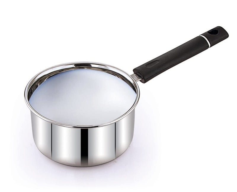 KLASSI KICHEN 1 Litre Tpan Stainless Steel Tea Pan Induction Sauce Pan Chai Pan Small Pan Silver - Image 1