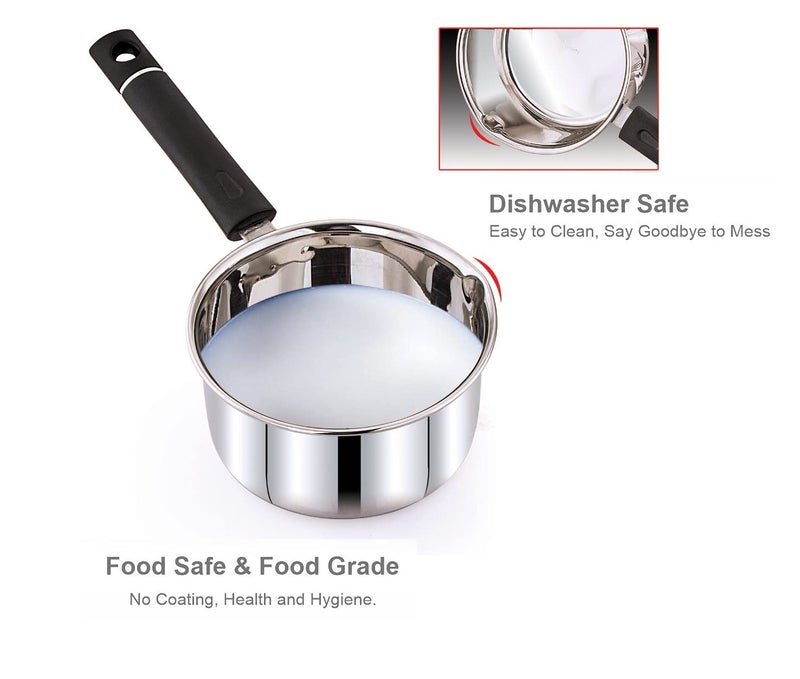 KLASSI KICHEN 1 Litre Tpan Stainless Steel Tea Pan Induction Sauce Pan Chai Pan Small Pan Silver - Image 3