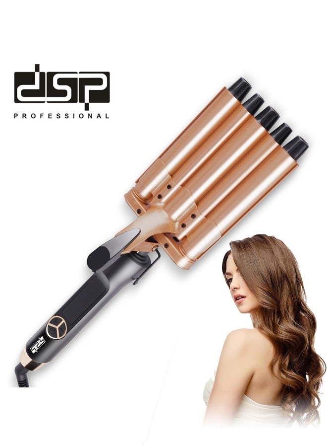 DSP 5 Barrel Curling Iron,Ceramic Tourmaline Hair Waver Wand with Adjustable 12-LCD Temp Control, 60 Mins Auto Switch-Off,Dual Voltage Hair Waver for All Hair Type (Gold) - Image 1