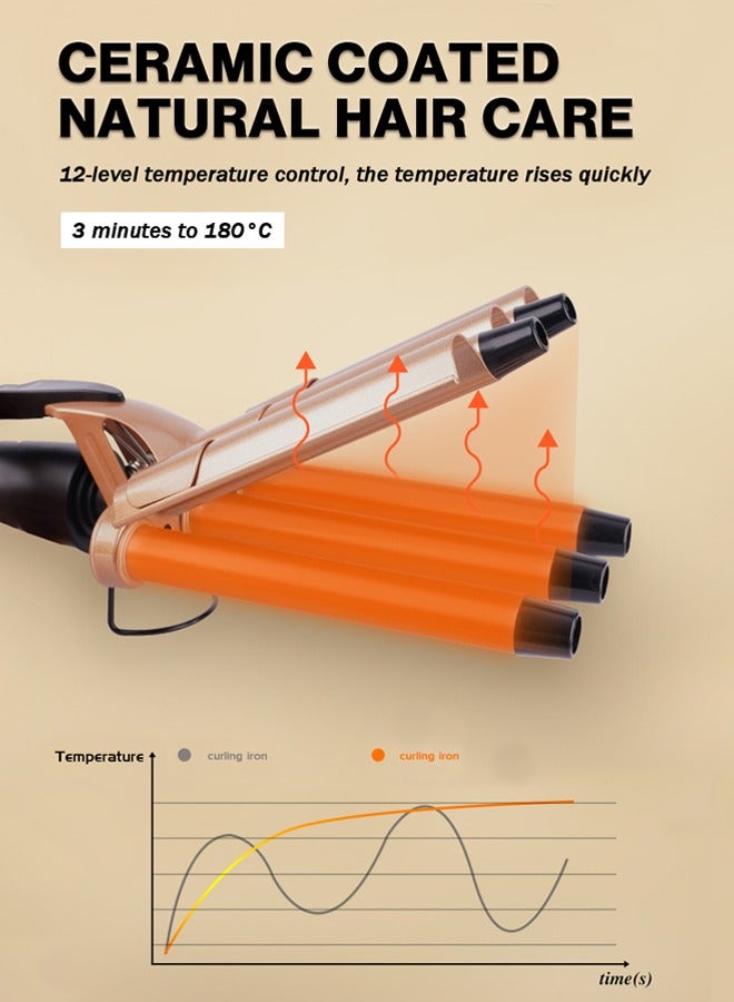 DSP 5 Barrel Curling Iron,Ceramic Tourmaline Hair Waver Wand with Adjustable 12-LCD Temp Control, 60 Mins Auto Switch-Off,Dual Voltage Hair Waver for All Hair Type (Gold) - Image 3