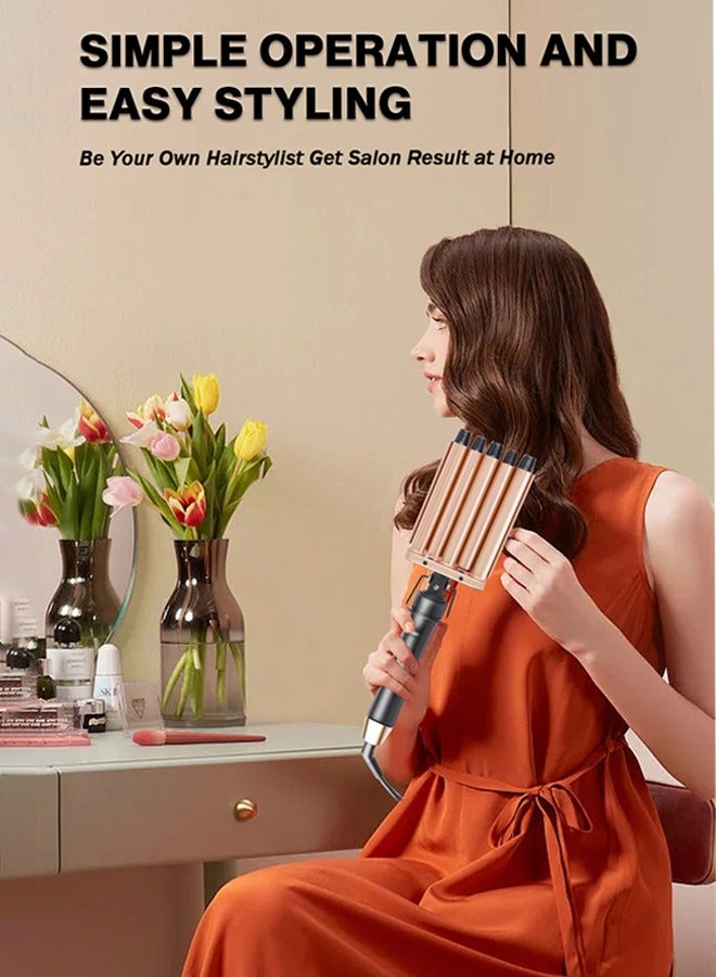 DSP 5 Barrel Curling Iron,Ceramic Tourmaline Hair Waver Wand with Adjustable 12-LCD Temp Control, 60 Mins Auto Switch-Off,Dual Voltage Hair Waver for All Hair Type (Gold) - Image 4