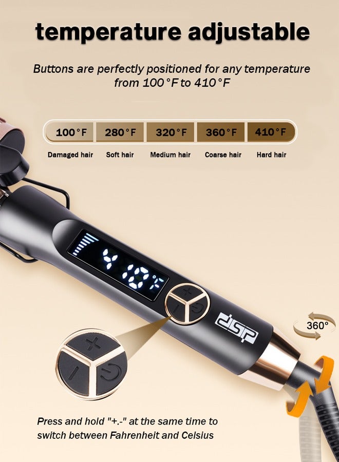 DSP 5 Barrel Curling Iron,Ceramic Tourmaline Hair Waver Wand with Adjustable 12-LCD Temp Control, 60 Mins Auto Switch-Off,Dual Voltage Hair Waver for All Hair Type (Gold) - Image 5