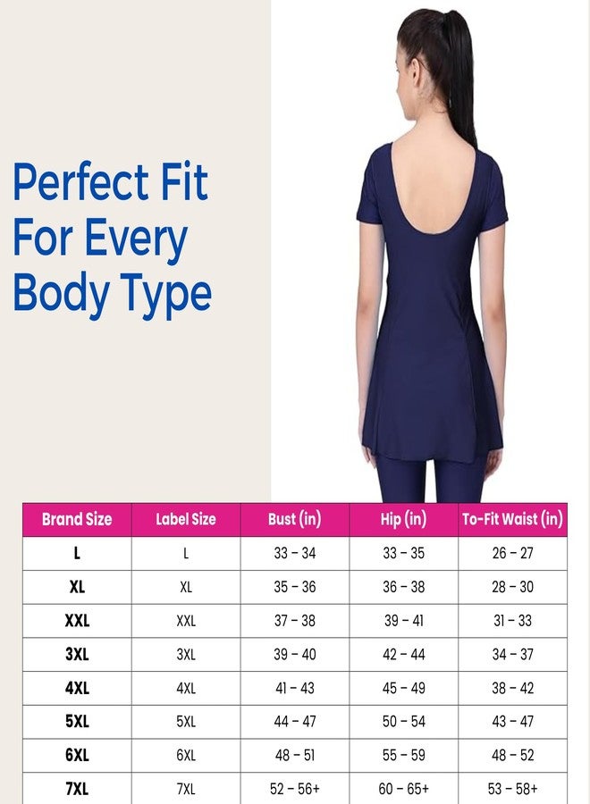 FILMAX® Originals Women's Solid One-Piece Freely with Sleeve & 3/4 Legs in Skirted Swim Dress (Navy Blue & Navy Blue_5XL) - Image 3