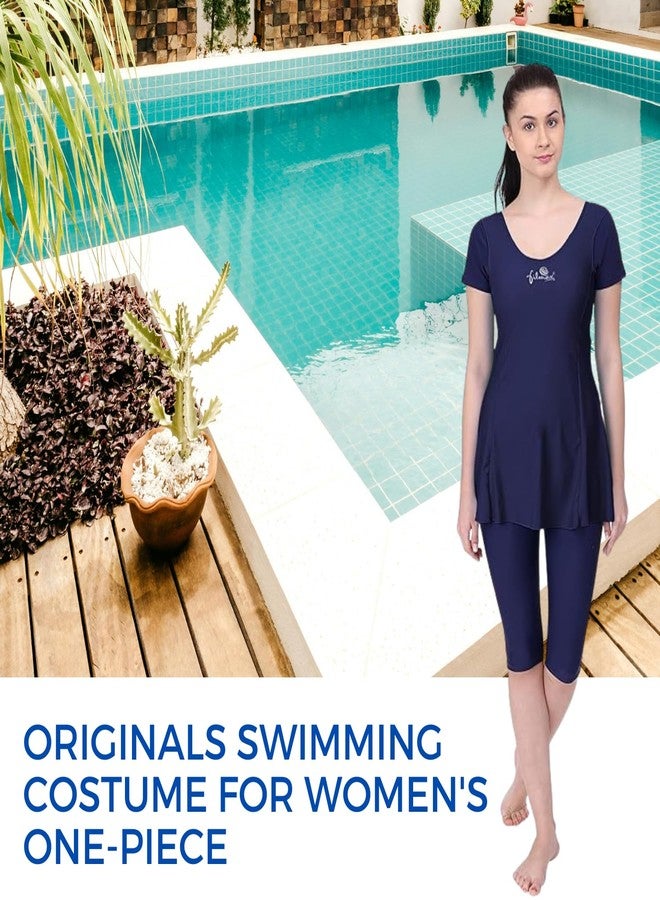 FILMAX® Originals Women's Solid One-Piece Freely with Sleeve & 3/4 Legs in Skirted Swim Dress (Navy Blue & Navy Blue_5XL) - Image 2