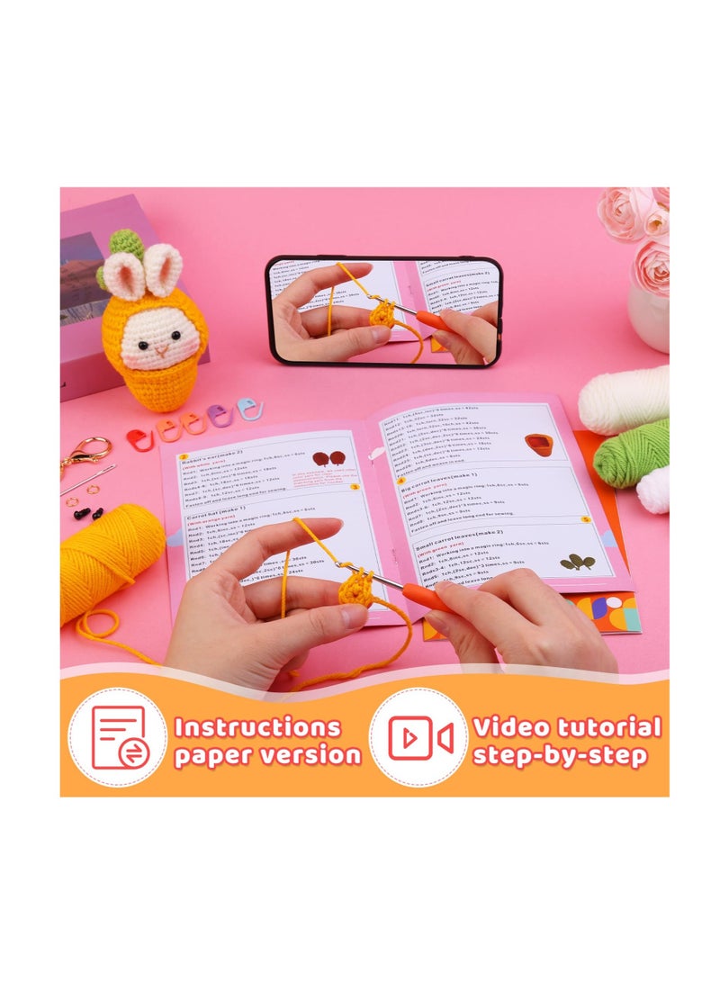 Excefore Crochet Kit for Beginners, Complete Crochet Start Kit, Crochet Animal Kit Rabbit Carrot, with Crochet Hook Set Crochet Yarn, Step-by-Step Video Tutorials, for Adult DIY Knitting Supplies - Image 3