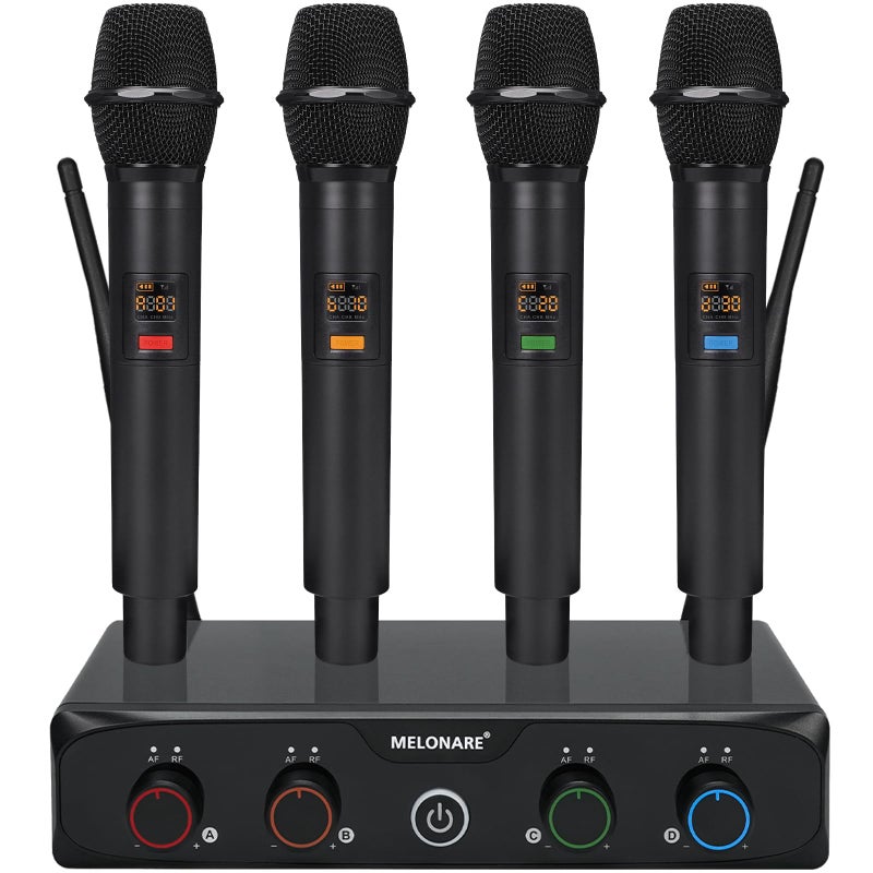 MELONARE 4-Channel Wireless Microphone System, UHF Compact Cordless Mic Set w/ 4x10 Frequencies, 200ft Range, Dynamic Handheld Microphone for Singing, Karaoke, Church, DJ, Wedding (MWM-41-4H) - Image 1