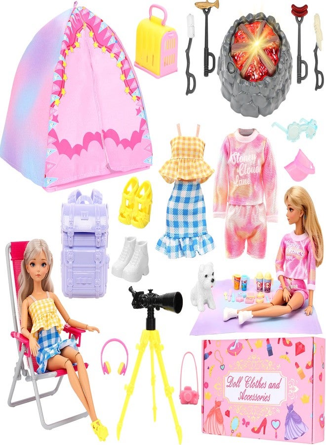 Miunana 35PCS Doll Camping Playset for 11.5" Girl Dolls - STEM Tent with Backpack, BBQ Grill & Stargazing Tools Pretend Play Outdoor Adventure Toy - Image 1