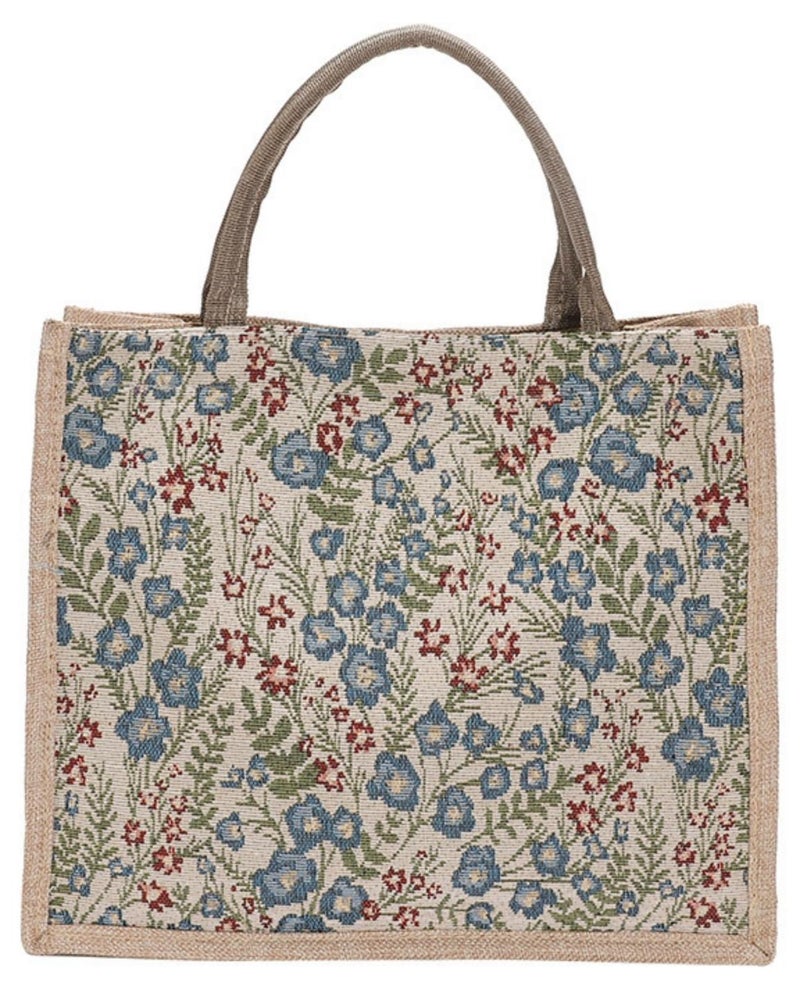 NOVOLAN Canvas Tote Bag Handbag Shoulder Bag, Floral Knitting Pattern, Linen-Like Texture, Vintage-Inspired, Fashionable & Spacious, for Shopping, Travel, or Work, Large Capacity 34x28x15cm (blue) - Image 1