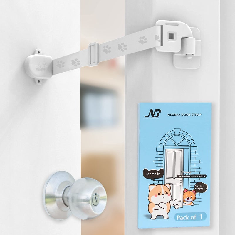 Neobay Adjustable Door Strap and Latch, Damage-Free Cat Door Latch to Keep Large Dog Out of Litter Box, Economical Alternative of Pet Gates, Basic 1 Pack - Image 1