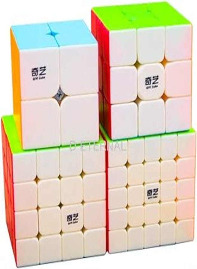 D ETERNAL QiYi Combo Rubiks Rubix Cube Set of 2x2 3x3 4x4 5x5 High Speed Stickerless Magic Puzzle Game,Multicolor