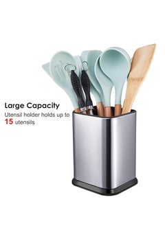 Arabest Stainless Steel Kitchen Utensil Holder for Countertop, Spoon Spatula Organizer,Modern Rectangular Large Cooking Utensil Caddy Counter,Utensil Crock Silver  - Image 2