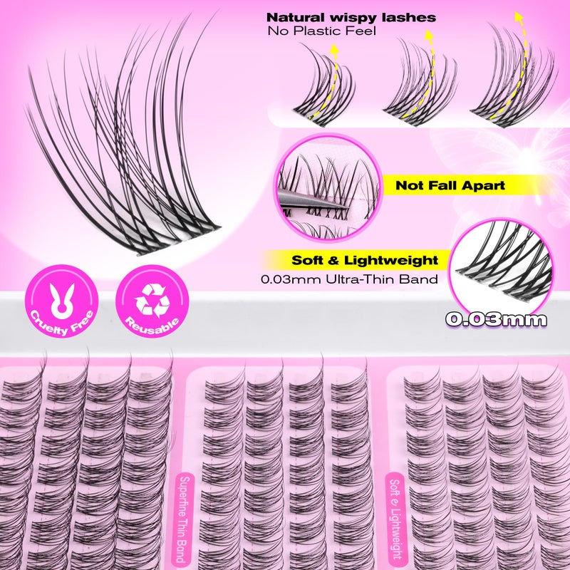 wiwoseo Natural Lash Clusters Wispy Eyelash Clusters Natural Cluster Eyelash Extensions PestaÃ±as Postizas Naturales Venas Lash Clusters Thin Invisible Band Lashes Clusters for Beginners (10-14MM) - Image 3