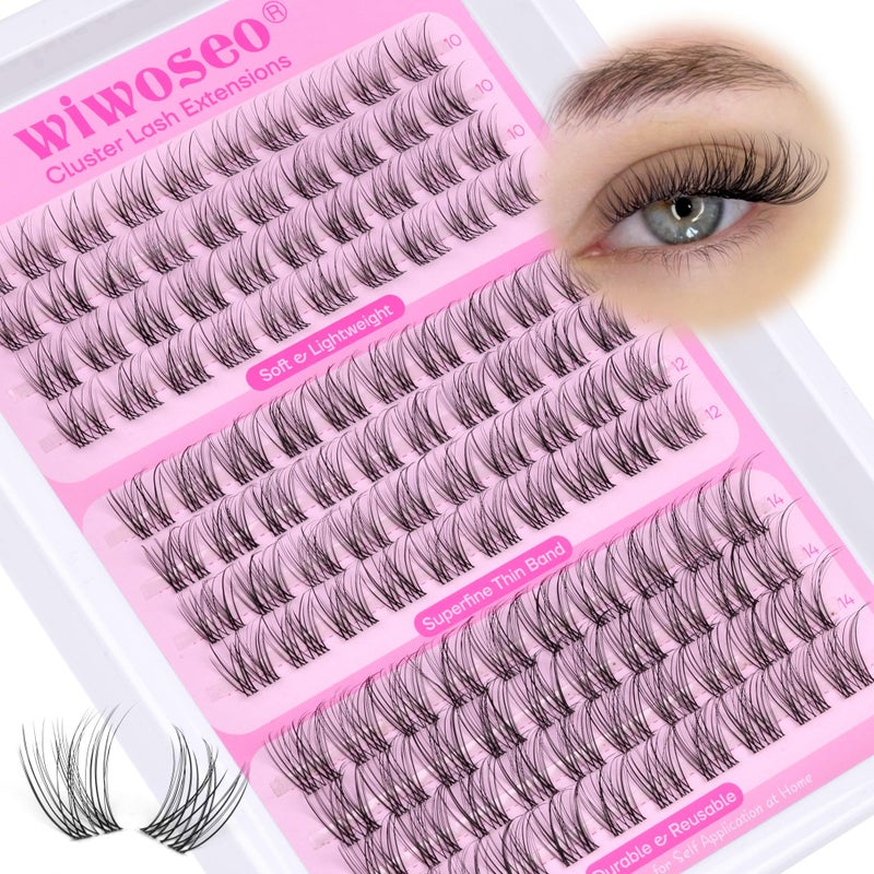wiwoseo Natural Lash Clusters Wispy Eyelash Clusters Natural Cluster Eyelash Extensions PestaÃ±as Postizas Naturales Venas Lash Clusters Thin Invisible Band Lashes Clusters for Beginners (10-14MM) - Image 1
