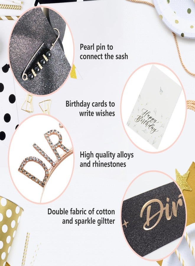Frutain 30th Birthday Decoration for Her, Glitter Black Sash with Dirty Thirties, Rose Gold Rhinestone Headband and Beading Pin and Birthday Card for Women, Party Favors - Image 3