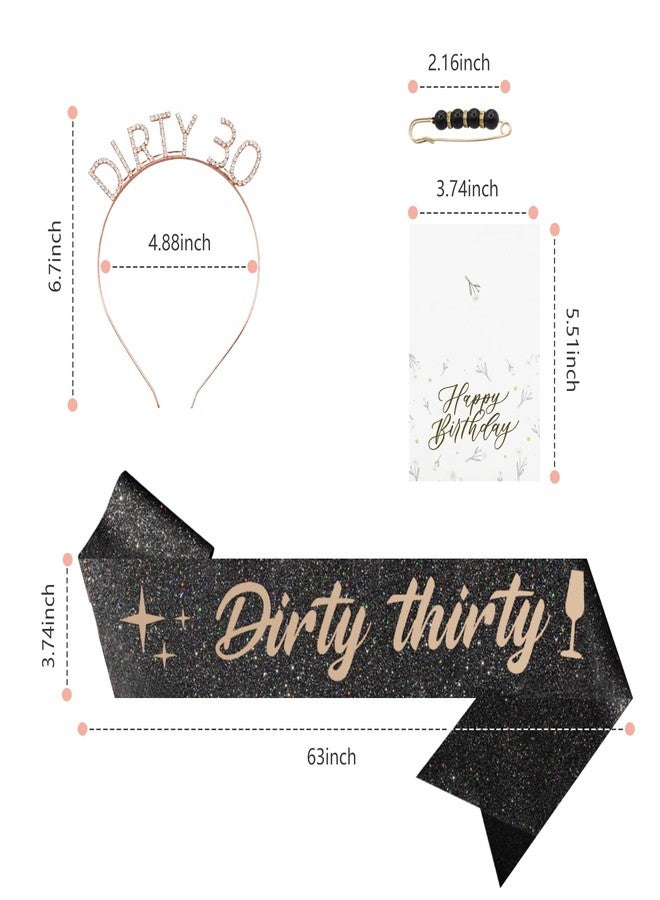 Frutain 30th Birthday Decoration for Her, Glitter Black Sash with Dirty Thirties, Rose Gold Rhinestone Headband and Beading Pin and Birthday Card for Women, Party Favors - Image 2