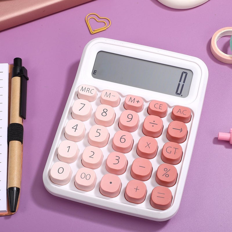 Large Display Desk Calculator with Big Buttons Easy Press Keys Nonslip Base Pink - Image 4