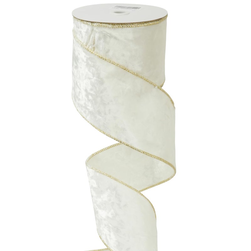 MEEDEE White Velvet Wired Ribbon 4 Inch Wide White Velvet Ribbon with Gold Trim Double Sided Velvet Ribbon White Double Face Velvet Ribbon for Christmas Tree Garlands Wreaths 10 Yards