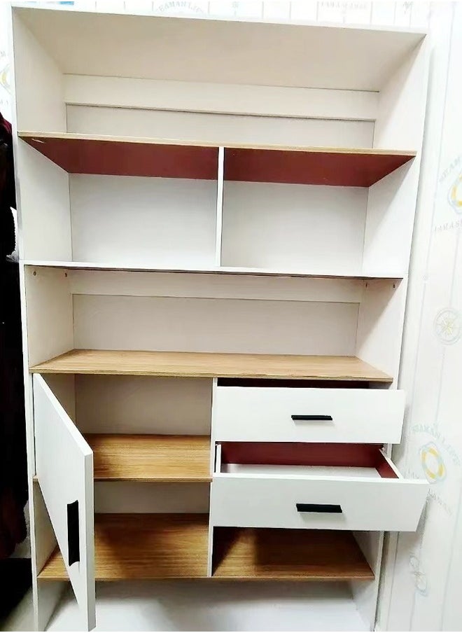 fashionhome - Multipurpose Multi-Tier Wooden Bookshelf Large Storage Display Rack with Drawers Vertical Freestanding Floor Shelf Bookcase for Living Room Home Office 102x24x181 cm - Image 1