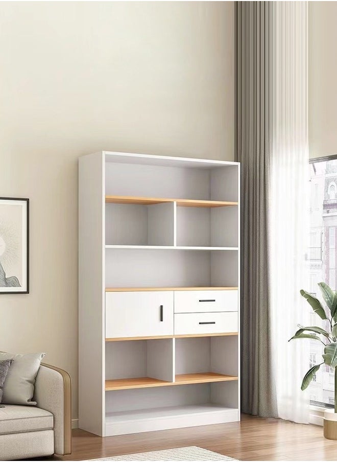 fashionhome - Multipurpose Multi-Tier Wooden Bookshelf Large Storage Display Rack with Drawers Vertical Freestanding Floor Shelf Bookcase for Living Room Home Office 102x24x181 cm - Image 1