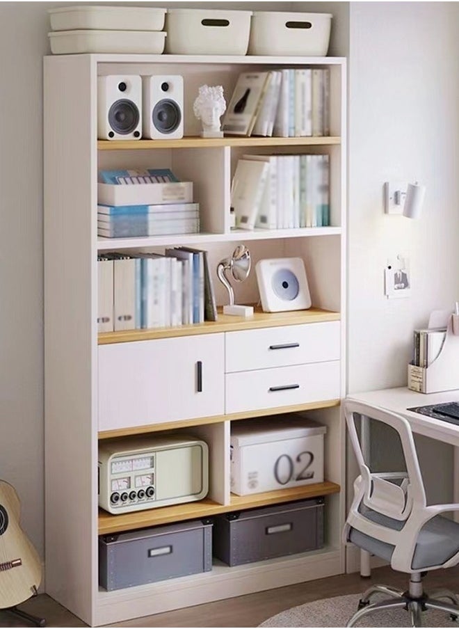 fashionhome - Multipurpose Multi-Tier Wooden Bookshelf Large Storage Display Rack with Drawers Vertical Freestanding Floor Shelf Bookcase for Living Room Home Office 102x24x181 cm - Image 1