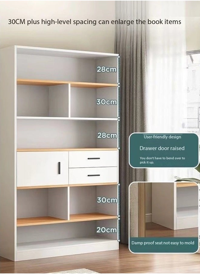 fashionhome - Multipurpose Multi-Tier Wooden Bookshelf Large Storage Display Rack with Drawers Vertical Freestanding Floor Shelf Bookcase for Living Room Home Office 102x24x181 cm - Image 1