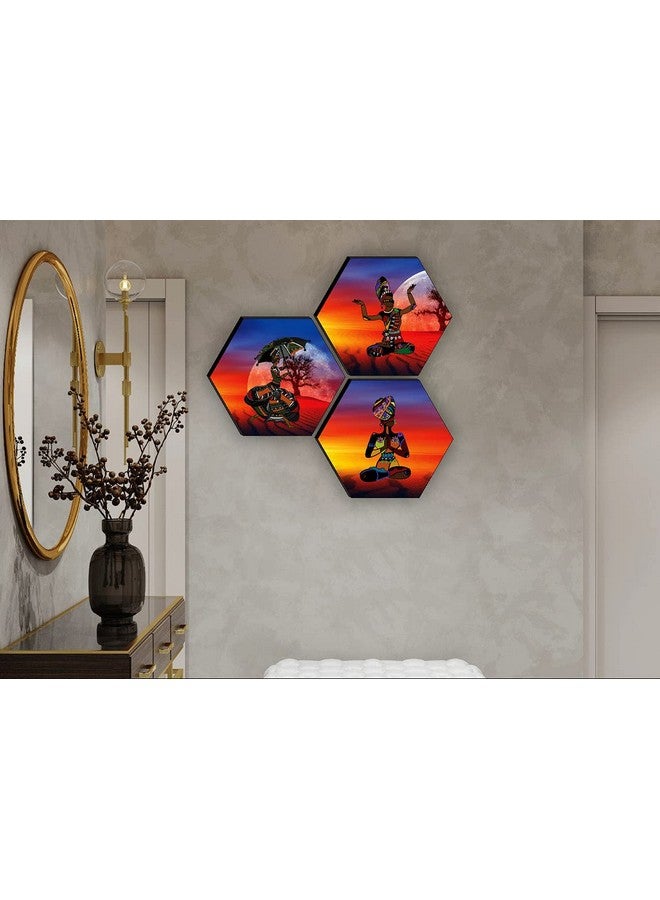 SAF paintings Set of 3 Hexagon Modern Art Dancing MDF Board UV Textured Painting 17 Inch X 17 Inch SANFHXS30547 - Image 2