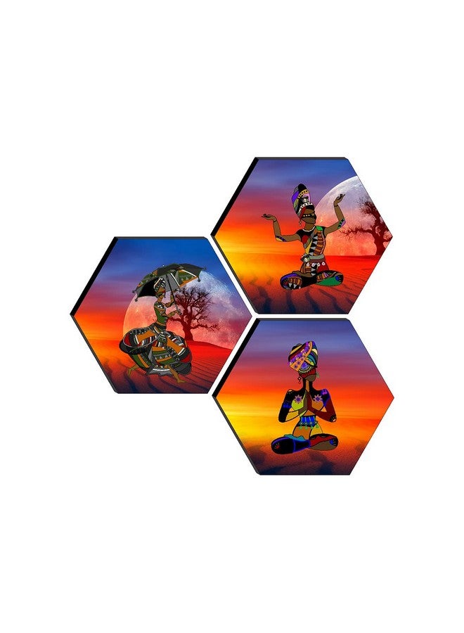 SAF paintings Set of 3 Hexagon Modern Art Dancing MDF Board UV Textured Painting 17 Inch X 17 Inch SANFHXS30547 - Image 1
