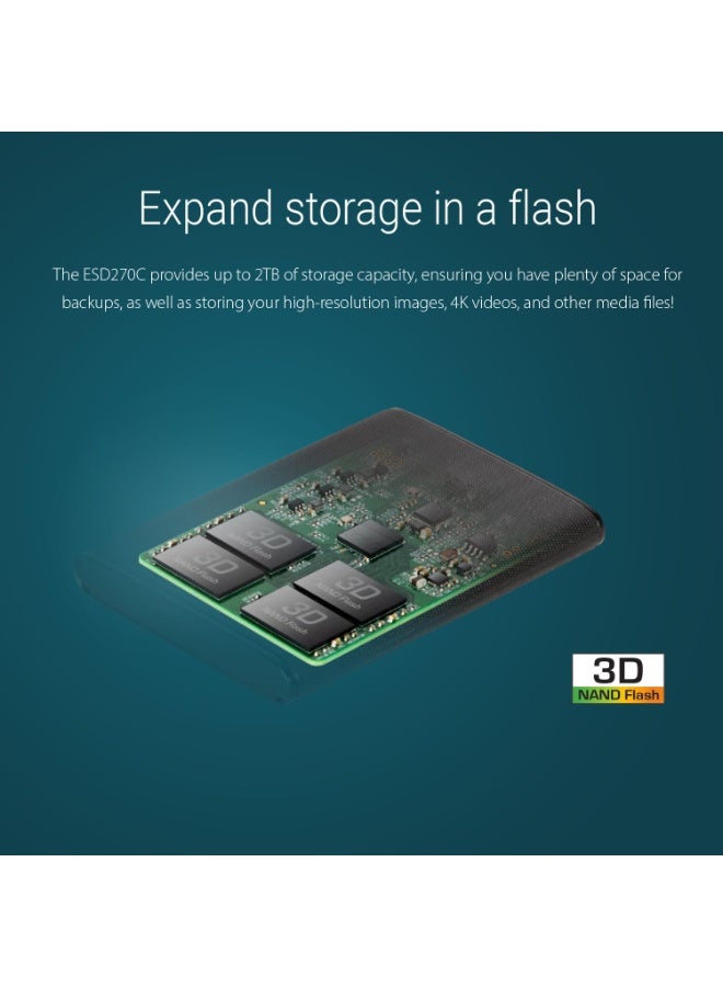 ترانسيند 11 Transcend SSD ESD270C Portable 2TB, USB 3.1, Type-C, 520 Megabytes Per Second TS2TESD270C - Image 5