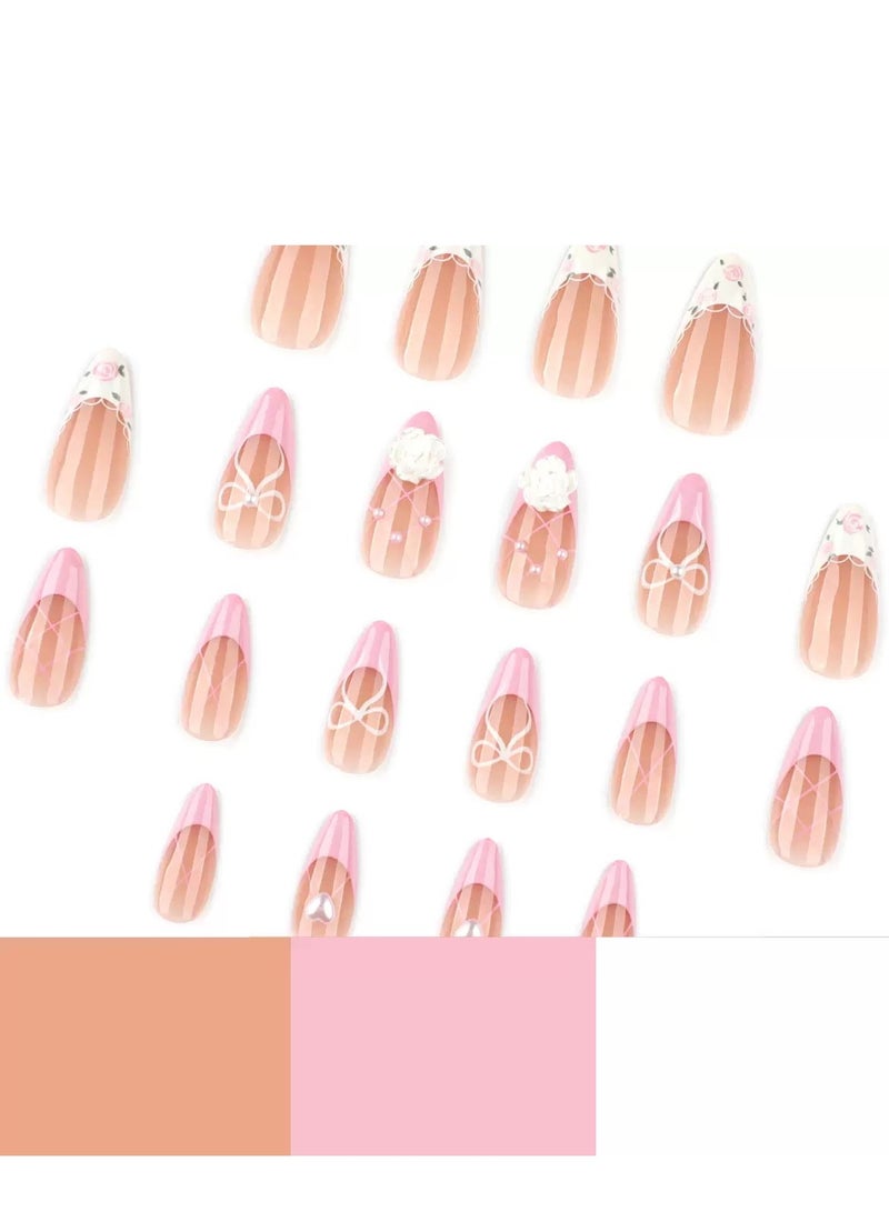 جوسكوين أظافر لاصقة جاهزة للاستخدام، 24 قطعة، مع لمسات من الكريستال الزخرفية وتصميم زهور الكاميليا ثلاثية الأبعاد، مجموعة من 24 قطعة فنية منتعشة، مثالية للاستخدام اليومي. مجموعة أظافر أكريليك مع لاصق. - Image 3