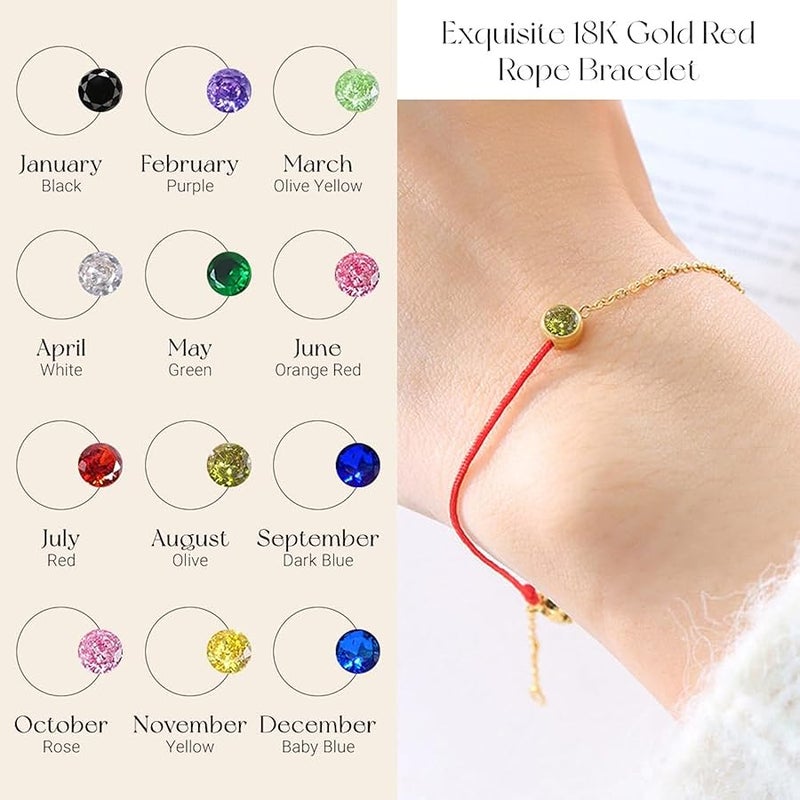 FLY FEI 18K Gold Birthday Stone Bracelet for women and girls, Women's Birthday Gift Bracelet, Lucky Prosperous Success talisman Red Rope/Bracelet, Girl's Birthday Month Zircon Stone Bracelet - Image 2