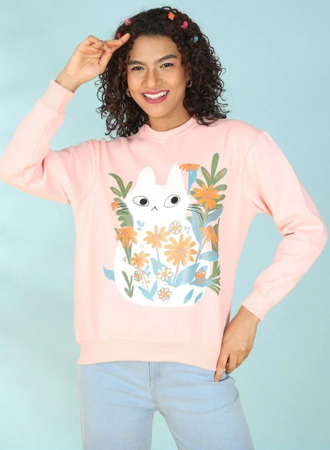 Women Regular Fit Printed Crew Neck Long Sleeve Overhead-Crewneck Sweatshirt