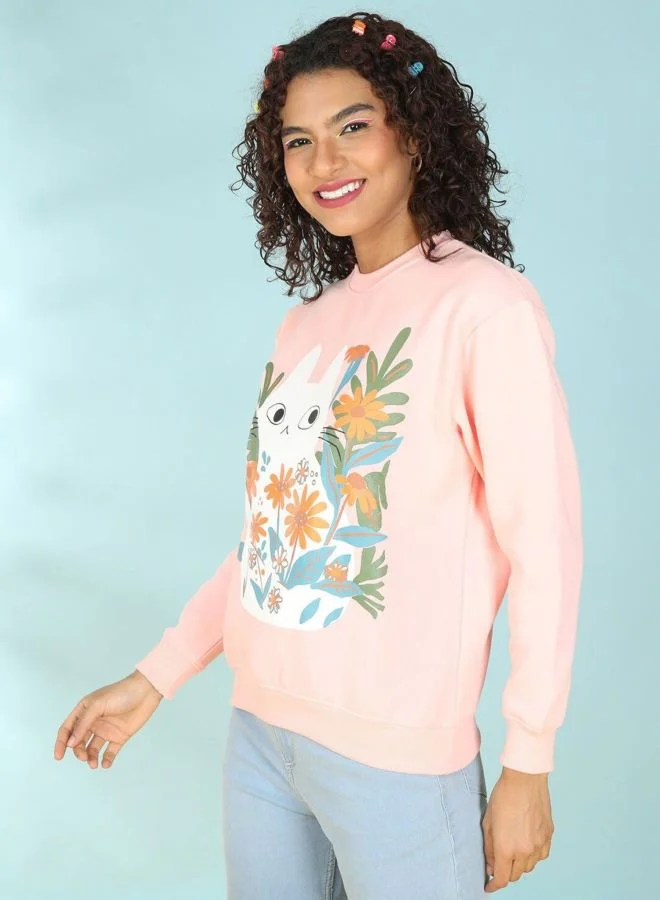 Freehand  Women Regular Fit Printed Crew Neck Long Sleeve Overhead-Crewneck Sweatshirt  | Best Price UAE