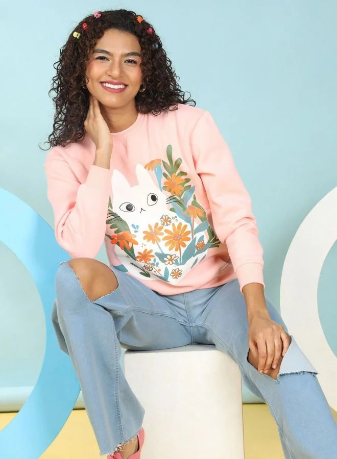 Freehand  Women Regular Fit Printed Crew Neck Long Sleeve Overhead-Crewneck Sweatshirt  | Best Price UAE