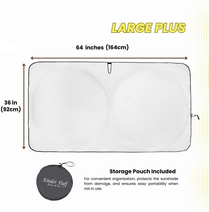 Windshield Sunshade | Reflective Patented Car Sun Protection - Certified 99% UVR Block - Cool Interior | Foldable Sun Visor Cover | Automotive Accessories Summer Heat | Size L+ 164x92cm - Image 2