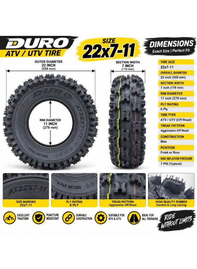 Duro AT22X7-11 ATV UTV Tire, 22x7-11 6 Ply All-Terrain Off-Road Tire, Aggressive Tread for Mud, Dirt, Gravel, Sand & Trails - Image 3