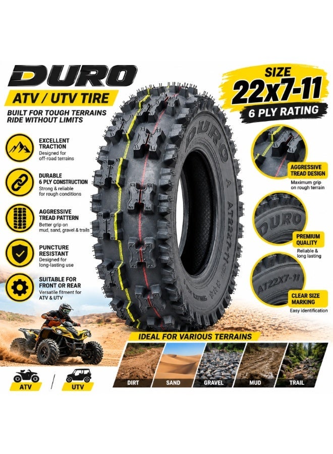 Duro AT22X7-11 ATV UTV Tire, 22x7-11 6 Ply All-Terrain Off-Road Tire, Aggressive Tread for Mud, Dirt, Gravel, Sand & Trails - Image 1