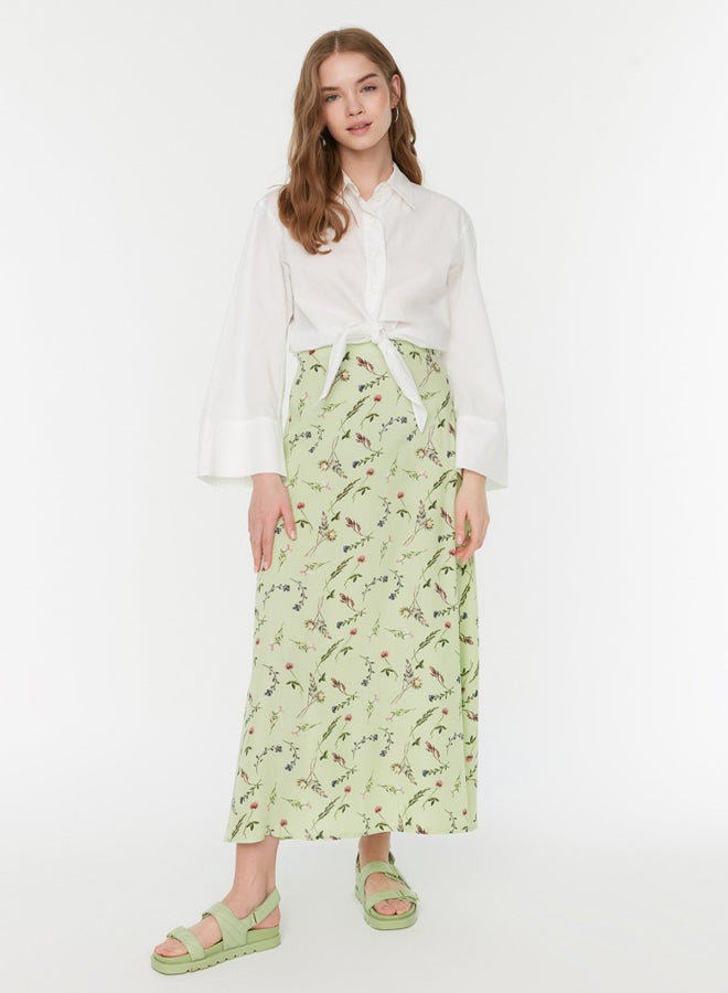 trendyol Green Floral Patterned Bell Woven Unlined Skirt - Image 2