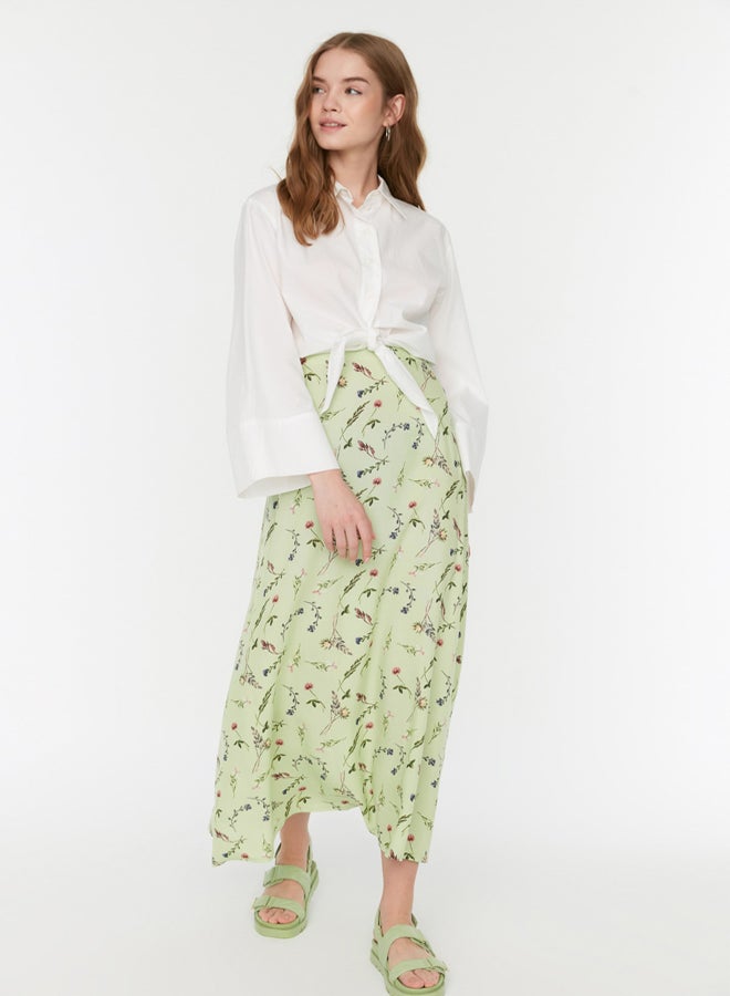 trendyol Green Floral Patterned Bell Woven Unlined Skirt - Image 1