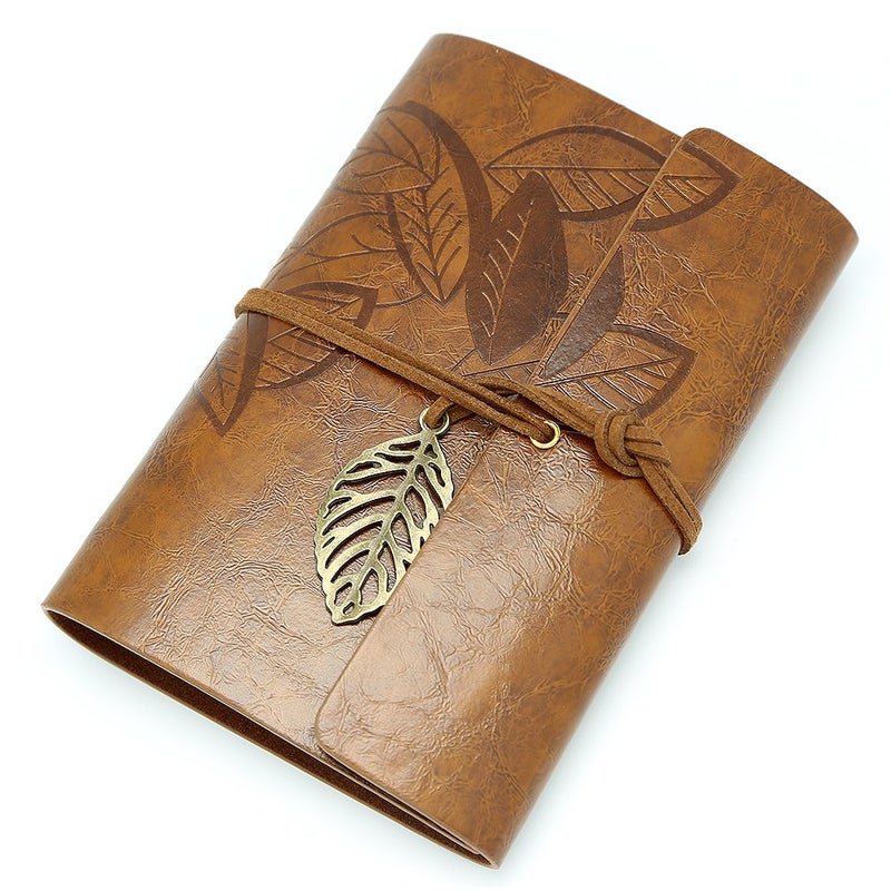 Evz 7 Inches Vintage Dark Brown Pu Leather Cover Loose Leaf Blank Notebook Journal Diary Gift - Image 1