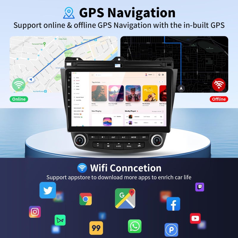 GTVFS Car Stereo for Honda Accord 2003-2007, Android 14 Head Unit 2G+64G 10.1'' Touchscreen, Wireless CarPlay & Android Auto, GPS Navigation, Bluetooth, 5G WiFi, 1080P Backup Camera, Steering Wheel Control - Image 4