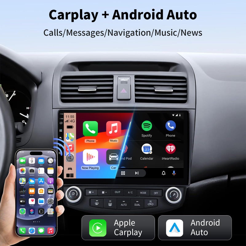 GTVFS Car Stereo for Honda Accord 2003-2007, Android 14 Head Unit 2G+64G 10.1'' Touchscreen, Wireless CarPlay & Android Auto, GPS Navigation, Bluetooth, 5G WiFi, 1080P Backup Camera, Steering Wheel Control - Image 3