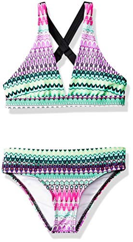 Next Girls' Wide Band Halter Bikini Top & Jump Start Short Swimsuit Set, Horizon Lines Pink, 10 - Image 3