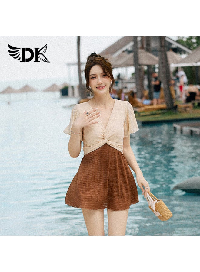 Dk One-piece Swimsuit For Women, 2025 New Style, Elegant And Slimming, Conservative, Plus Size, Suitable For Curvy Girls, Conceals Body Flaws, Perfect For Hot Springs - Image 1