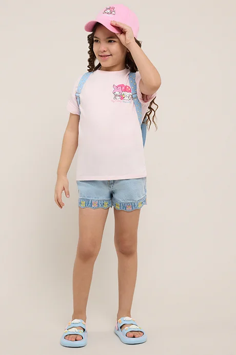 R&b My Melody Print T-Shirt with Crew Neck and Short Sleeves
